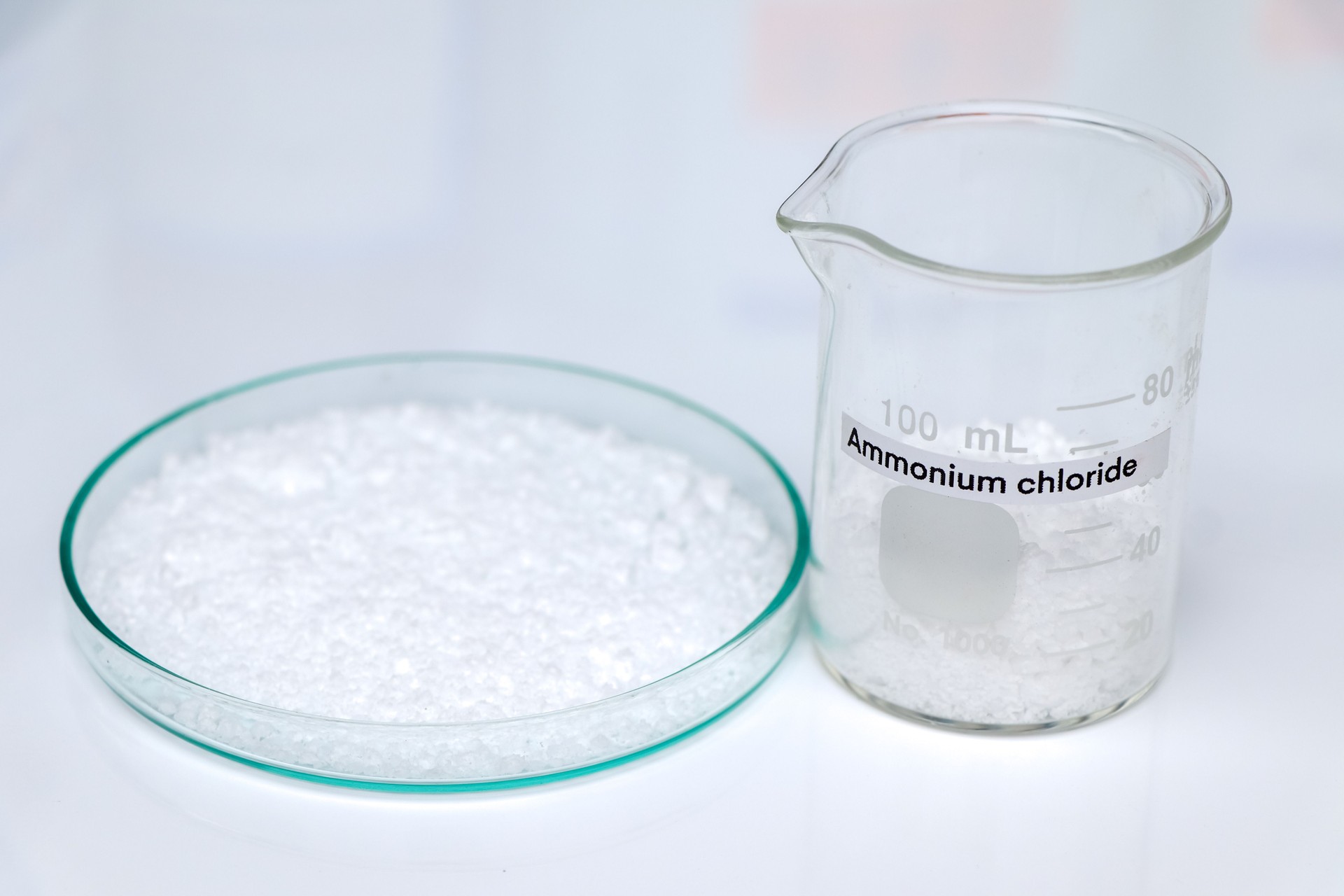 Ammonium chloride in glass, chemical in the laboratory and industry