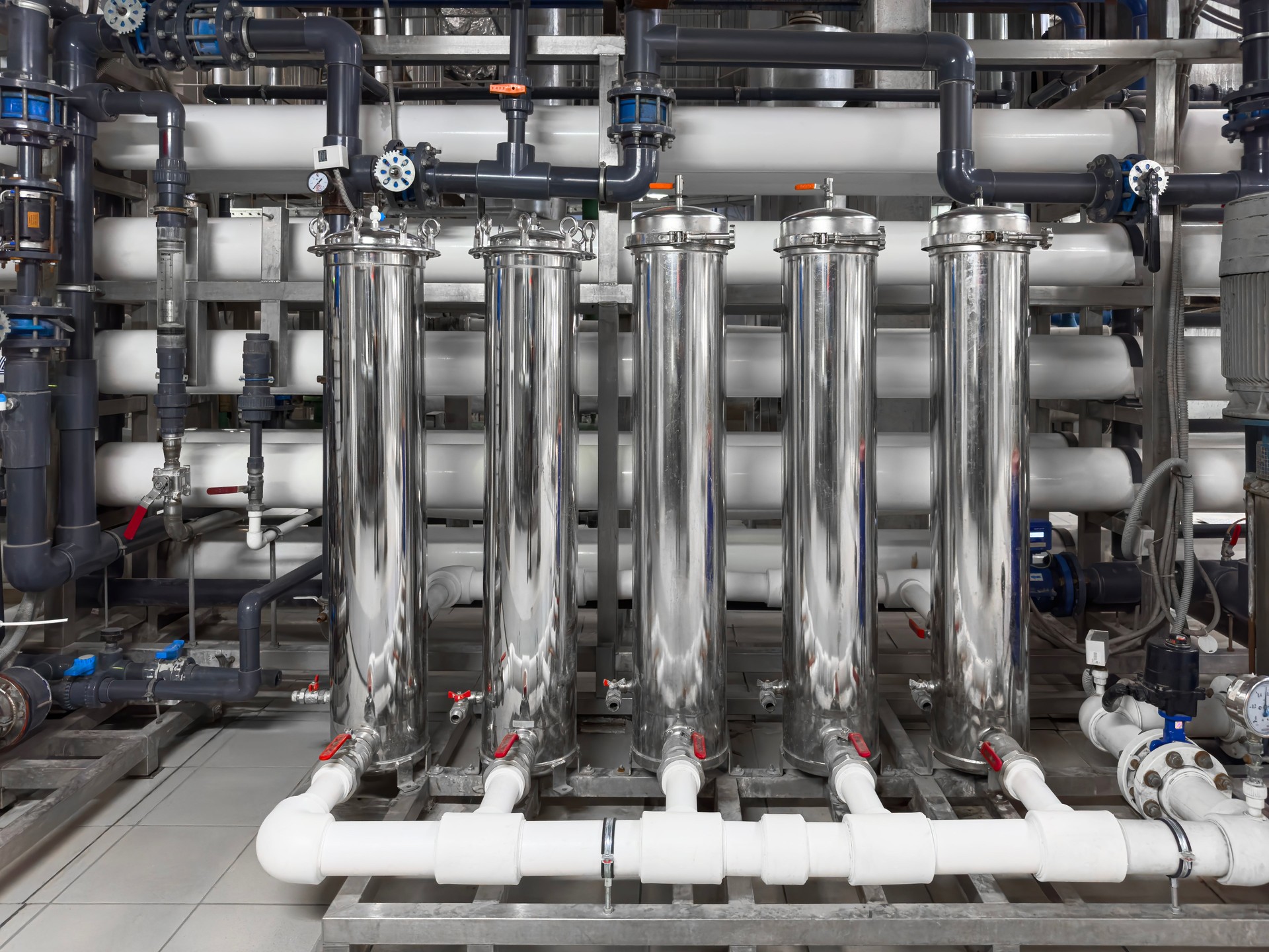 industrial osmotic plant for fine water purification close-up